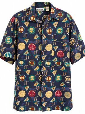 Vintage 90s Pierre Cardin Nautical Rayon Shirt Navy Men’s L Made Korea